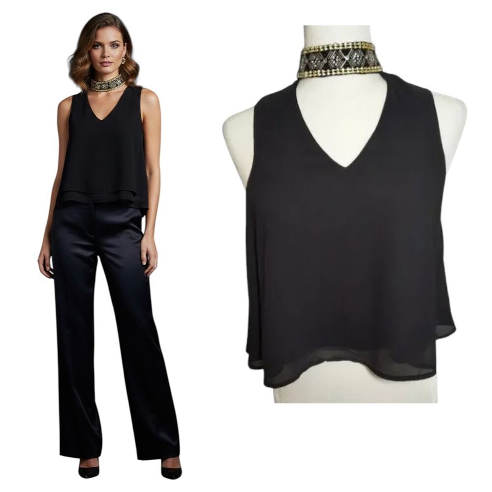 Show Me Your MUMU Brielle Beaded Top Women's Size XS Black Chiffon Sleeveless